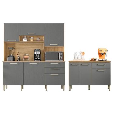 Imagem de Cozinha Ferrara Com Balcão De Cozinha Versalhes Freijó Gris - Kits Paraná