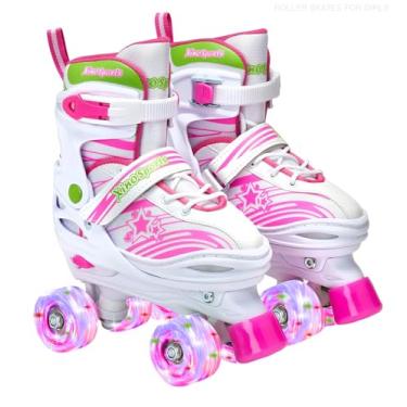Imagem de Patins de rolo ajustáveis Xino Sports para crianças – com rodas de poliuretano, incríveis, seguros e duráveis, perfeitos para meninos e meninas. Tamanho rosa grande 5-8
