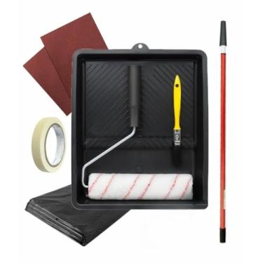 Imagem de Kit Pintura Anti-Gotas Pinta Tudo Completo Rolo 23cm(KIT,FITA,LONA,LIXA,ESTENSOR)