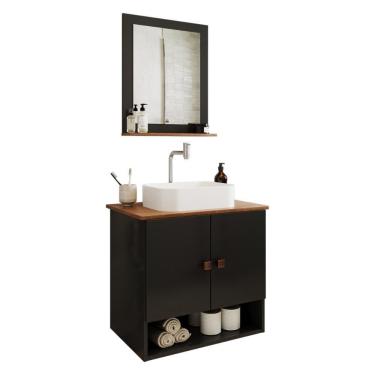 Imagem de Gabinete Arm Banheiro Deli 2 Portas Com Cuba Oxford Branca Preto Fosco-nature