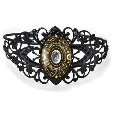 Imagem de Pulseira de filigrana de lua esotérica - Astronomia antiga do sistema solar celestial, acessório feito à mão para o Dia das Bruxas, bronze antigo prata ou preto, joias de vidro feitas à mão estilo