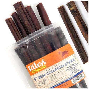 Imagem de Riley's Bastões de colágeno bovino de 15 cm para cães, mastigáveis de colágeno para cães, bully stick e couro cru, longa duração, sem mastigar de pele crua, petisco para cães com ingrediente único