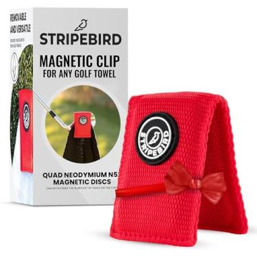 Imagem de Stripebird – Clipe magnético para toalha de golfe (Major Red) – (Ímã de maior resistência) – Acesse facilmente a toalha de golfe enquanto você Golf – Fixa-se ao carrinho de golfe, clubes ou cubo de golfe – Removível de toalhas