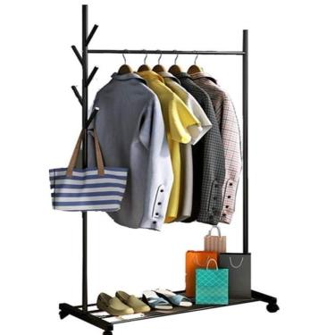 Imagem de Organizador Guarda Roupa Arara Cabideiro Sapateira Rack 30kg Expositor Ganchos Multiuso Rodinhas