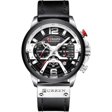 Imagem de Relógio cronógrafo masculino militar multifuncional à prova d'água de quartzo de aço inoxidável, Cronógrafo (Prata)