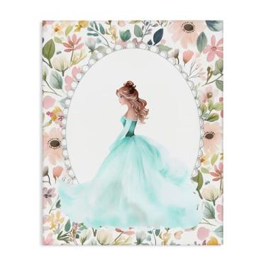 Imagem de Stupell Industries Arte de parede em tela de princesa azul com borda de pérola, design de Christine Simpson Art, 20 x 16