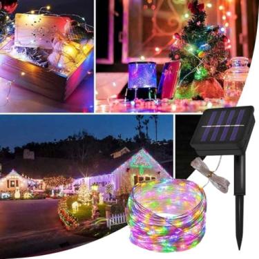 Imagem de enfeites de natal, decoração Luzes solares de Natal ao ar livre, 200 LED luz luzes fio Cooper à prova d'água festa Natal, Dia das Bruxas, pátio e jardim(20m luz multicolorido)