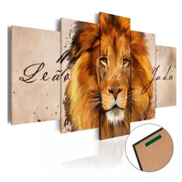 Imagem de Kit quadro decorativo 5 peças 95x60cm Leão Tribo Judá