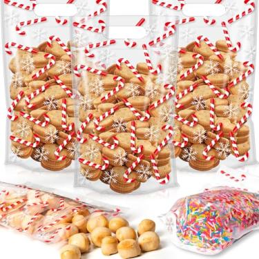 Imagem de Engrowtic 50 sacos de presente de Natal que podem ser fechados, sacos de plástico com zíper, bolsa de doces de Natal com alças para lembrancinhas de festa de Natal