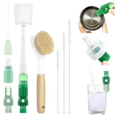 Imagem de XYFuuee Conjunto de 5 pincéis para garrafa de prato com escova de limpeza 5 em 1, escova de cabo longo com ponta de raspador, 3 escovas de limpeza de canudo para Stanley, panela de lavagem, pia de