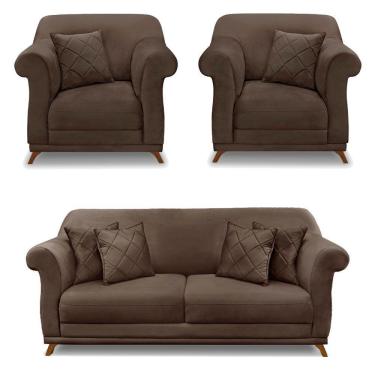 Imagem de Kit 2 Poltronas E Sofá 2 Lugares 1,80m Marrom Pés Castanho
