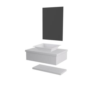 Imagem de Conjunto Bancada C-cuba Messina, Prateleira E Espelheira Metrópole 606 Perffect Acetinado Branco Chess