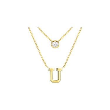 Imagem de CRITI RORA Colar de prata esterlina S925 com diamantes cultivados em laboratório, colar com pingente de letra banhada a ouro, colar de corrente de camada dupla, joia da moda feminina, presente de Dia