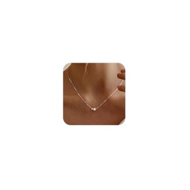 Imagem de Treasure Bender Colares de pérolas douradas para mulheres, moderno, banhado a ouro 14 k, colar delicado com pingente simples, pingente único, joia feminina, presente de aniversário para melhor amiga