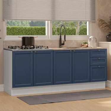Imagem de Kit Com 2 Balcões De Cozinha 3 Gavetas 4 Portas (sem Tampo E Pia) Branco/azul Vik Madesa 01 Branco/azul