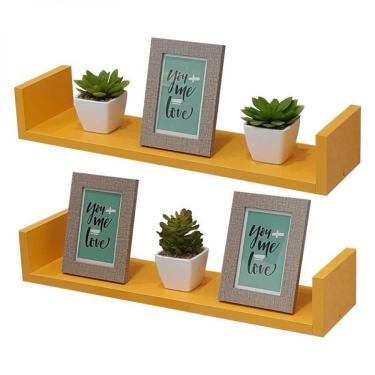 Imagem de Kit 2 Prateleiras U 80 X 25cm Amarela Suporte Invisível