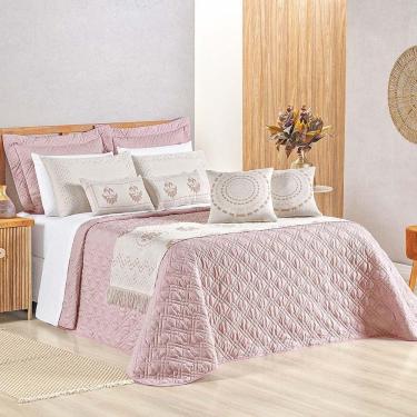 Imagem de Kit Cobre Leito Colcha Tierry King 5 Peças Hipercal 180 Fios - Rose