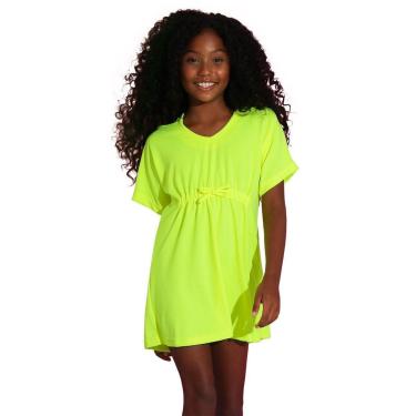 Imagem de Saída de Praia Infantil Atoalhada com Capuz Amarelo Neon Everly-Feminino
