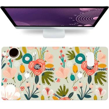 Imagem de Almofada de mesa floral grande flores couro PU impermeável almofada de mesa colorido antiderrapante computador PC laptop protetor de mouse pads para jogos para escola, escritório e casa