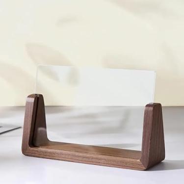 Imagem de Moldura dupla face em forma de U com base de madeira de nogueira e capa de vidro acrílico inquebrável de alta definição, adequada para exibição de mesa (15 x 10 cm, horizontal)