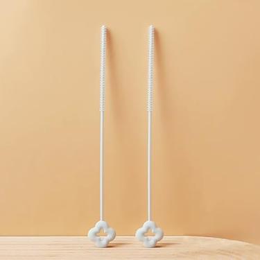 Imagem de 2 peças de escova de silicone de aço inoxidável para limpeza de cachimbos, escova de limpeza de canudo para copo, copo com bico, garrafa e tubo, kit de escova de limpeza de canudo azul * 2