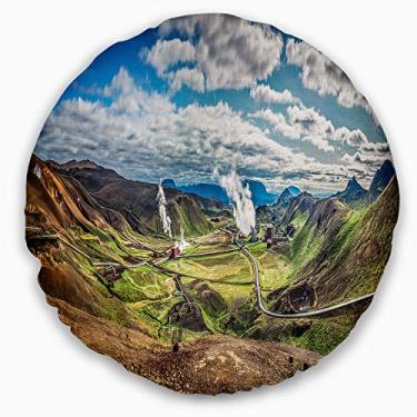 Imagem de Designart Estação de Energia Geotérmica Panorama' Seashore Throw Round Sala de estar, sofá, enchimento de almofada + capa de almofada impressa em ambos os lados 50,8 cm