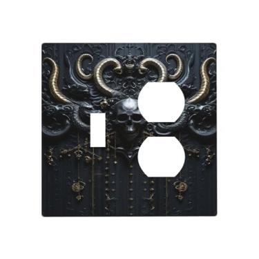 Imagem de Placa de cobertura para interruptor de luz, fantasia sombria de meados do século, crânio gótico, terror, 2 gangs, placas de interruptor decorativas, 1 conjunto de interruptores duplex, capas de tomada