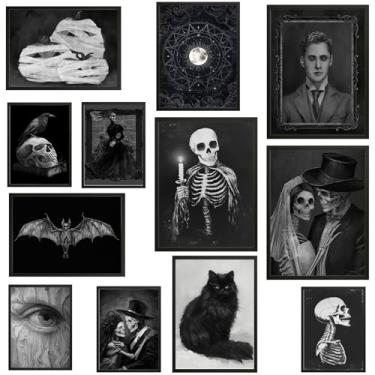 Imagem de JJY 12 peças de decoração de Halloween Dark Academia - Impressões de arte de parede gótica vitoriana vintage para casa - pôsteres góticos assustadores sombrios imagens da academia para casa, quarto