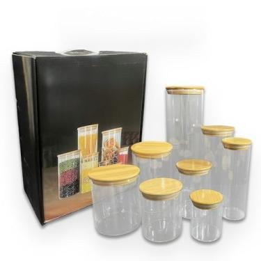 Imagem de Kit Potes de vidro herméticos com 8 ou 13 potes Tampa Bambu(Kit8)