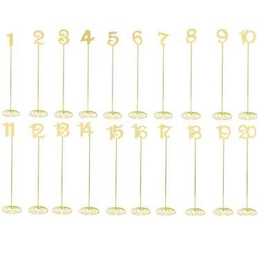 Imagem de Porta-números de mesa de aço inoxidável dourado 1-20, suportes de cartão reutilizáveis com clipes removíveis, decoração de mesa de eventos para casamentos e festas