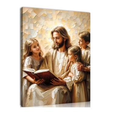 Imagem de Jesus Teaching Child Canvas Wall Art Christian Kids Room Wall Decor God With Children Painting Pictures Religion Faith Poster Prints for Kids Room Bedroom Church Decoration 40 x 61 cm