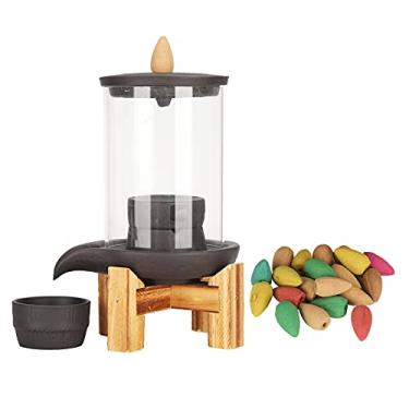 Imagem de Queimador de incenso de refluxo Porcelana vermelha Criativo à prova de Cachoeira Efeito de fumaça Queimador de aromaterapia para meditação Yoga Decoração de casa 10,2 x 10,2 x