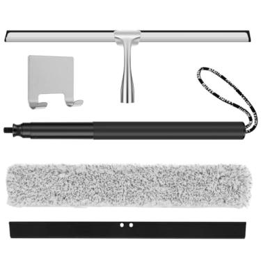 Imagem de Rodo de janela com haste de extensão, rodo de vidro telescópico de 43,9 cm a 153,9 cm com lâmina de silicone de 30,5 cm de largura, ferramenta de limpeza de para-brisa de carro multiuso alça longa