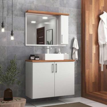 Imagem de Gabinete Para Banheiro Com Cuba E Espelheira 80cm Mdf Freijo Paris - On Móveis