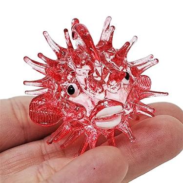 Imagem de ChangThai Design 5 cm de diâmetro minúsculo vermelho puffer estatueta peixe miniatura soprado à mão vidro soprado à mão aquário animais marinhos cristal decoração colecionável
