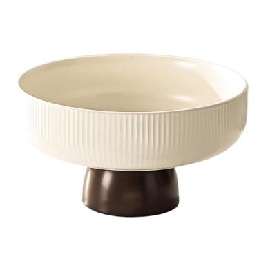 Imagem de LUMINFLY Tigela de frutas de cerâmica branca redonda, design de pé alto para cozinha, textura elegante de listras verticais, ótima para lanches e exibição decorativa