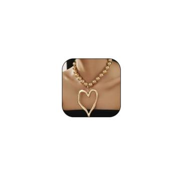 Imagem de Colar feminino com pingente de coração vazado de pérolas falsas, grosso, dourado, prata, coração, para mulheres, delicado, Natal, noiva, casamento, presentes, one size, Zinco, Sem Pedra Preciosa