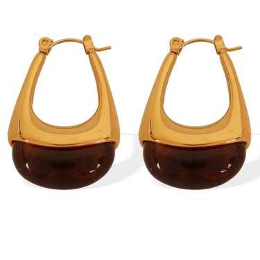 Imagem de Sparklaura Brincos de argola Boho de ouro grosso para mulheres, banhado a ouro 18 K, hipoalergênico, vintage, de aço inoxidável, brincos de formatura de formatura de verão maximalista joia presente