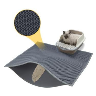 Imagem de DOTPURFECT Tapete de areia para gatos, 129 x 70 cm, tapete de armadilha de areia para gatos, extra grande, camada dupla, à prova d'água, design antiderrapante, reduz a dispersão de areia, fácil de