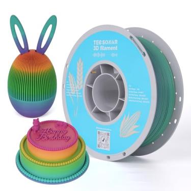 Imagem de TECSONAR TECSONAR Filamento de impressora 3D PLA arco-íris fosco, carretel de 1 kg (1 kg) 1,75 mm PLA material de impressão 3D de rápida mudança de cor, filamento gradiente para a maioria das