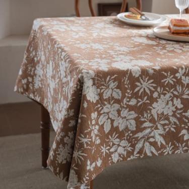 Imagem de Toalha de mesa floral para mesa retangular rústica de tecido de fazenda, toalha de mesa vintage com bordado, jacquard sem rugas, capa lavável para cozinha, casa, festa, decoração cáqui, 140 x 200 cm