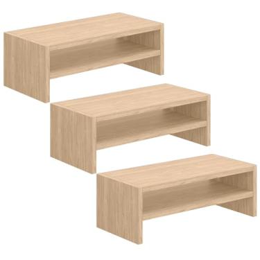 Imagem de Kit 03 Suportes Stand Para Monitores Mesa Escritório Home Office Lap L03 Amadeirado - Lyam
