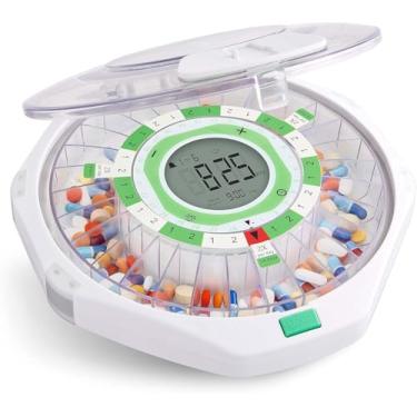 Imagem de LiveFine Dispensador Automático de Comprimidos 28 Dias Tampa Transparente com Visor LCD Atualizado e Trava de Tecla, Som e Luz para Prescrições, Medicamentos, Vitaminas, Suplementos e Mais