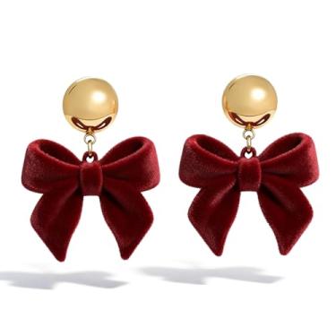 Imagem de Brincos de pressão para mulheres, laço vermelho, rosa, longa, borla, pérola, presente de Natal, Large, Zinco, Sem pedra preciosa