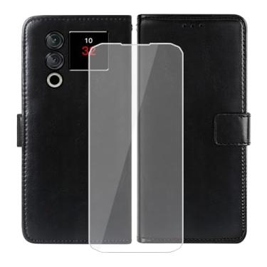 Imagem de AQGGIIXY Carteira de couro PU Flip Capa protetora para Doogee Blade 10 Power, com 1 x protetor de tela de vidro temperado, capa com compartimentos para cartão com suporte para Doogee Blade 10 Power