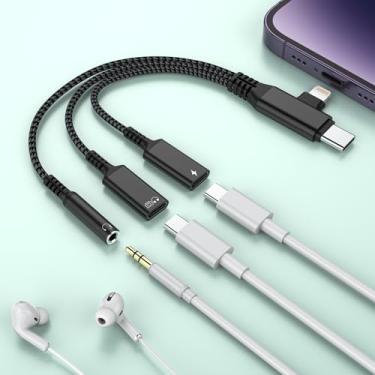 Imagem de 3 em 2 USB C/Lightning para conector de áudio de 3,5 mm + conector de fone de ouvido USB C + divisor de carregador tipo C, adaptador auxiliar Apple para iPhone 16 15 14 13 12 XR/XS/Pro Max/Plus, iPad
