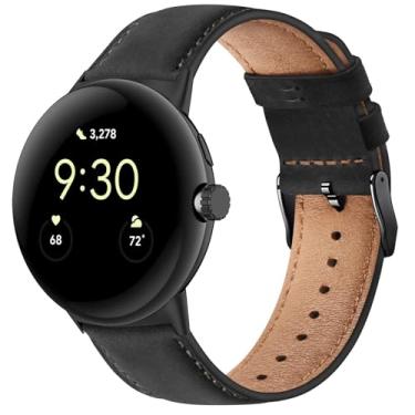 Imagem de TUV PLNT Pulseiras de couro compatível com pixel watch 4/3 de 45 mm para homens e mulheres, pulseira de substituição de couro genuíno de grão superior para Google Pixel Watch 4/3/2/1 de 41 mm (preta