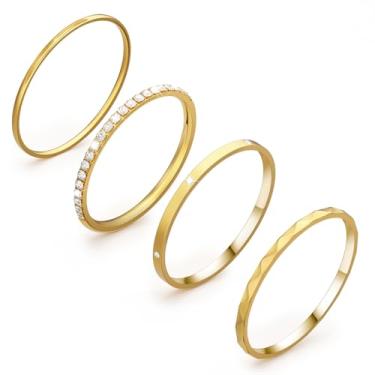 Imagem de Vigamen Pacote com 4 anéis empilháveis banhados a ouro 14K para mulheres, anéis empilháveis de diamante simulado de zircônia cúbica para Oura Ring Gen 4/Oura Gen 3, conjunto de anéis de empilhamento