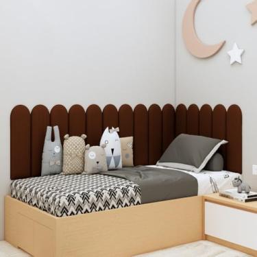 Imagem de Cabeceira Estofada Modular Nuvem 20x60 — Suede Macio, Instalação Sem Furos, Decorativa para Cama Solteiro Casal Queen King(MARROM CAFE,5)
