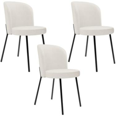 Imagem de Kit 3 Cadeiras Sala de Jantar Estofada Gavi L02 Linho Bege - Lyam Decor